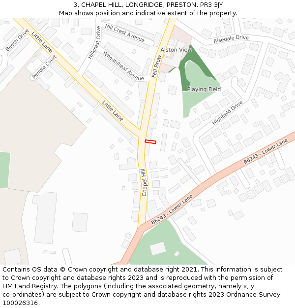 3, CHAPEL HILL, LONGRIDGE, PRESTON, PR3 3JY: Location map and indicative extent of plot