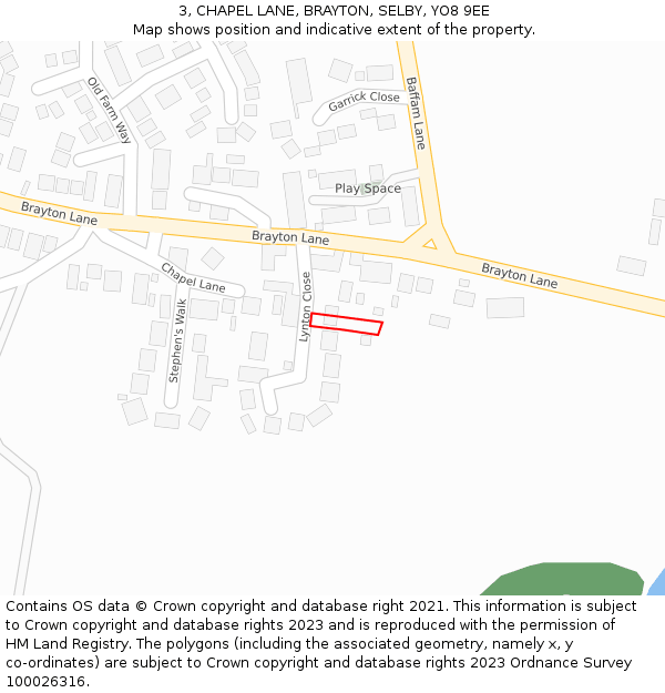 3, CHAPEL LANE, BRAYTON, SELBY, YO8 9EE: Location map and indicative extent of plot