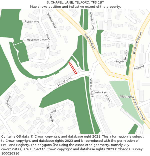 3, CHAPEL LANE, TELFORD, TF3 1BT: Location map and indicative extent of plot
