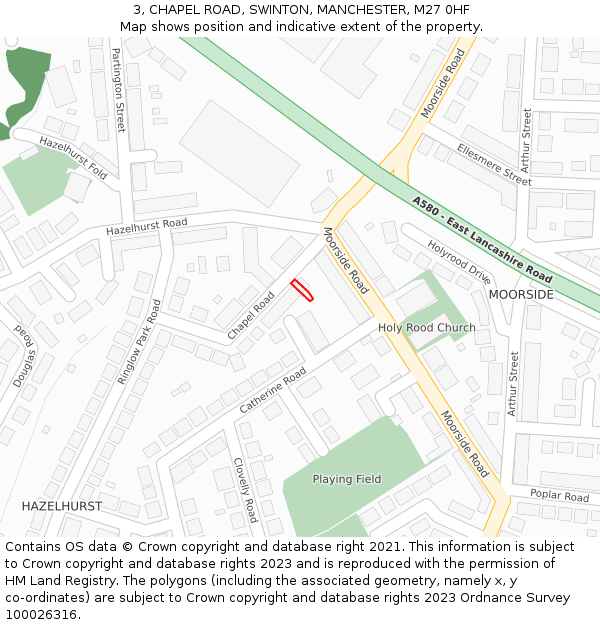 3, CHAPEL ROAD, SWINTON, MANCHESTER, M27 0HF: Location map and indicative extent of plot