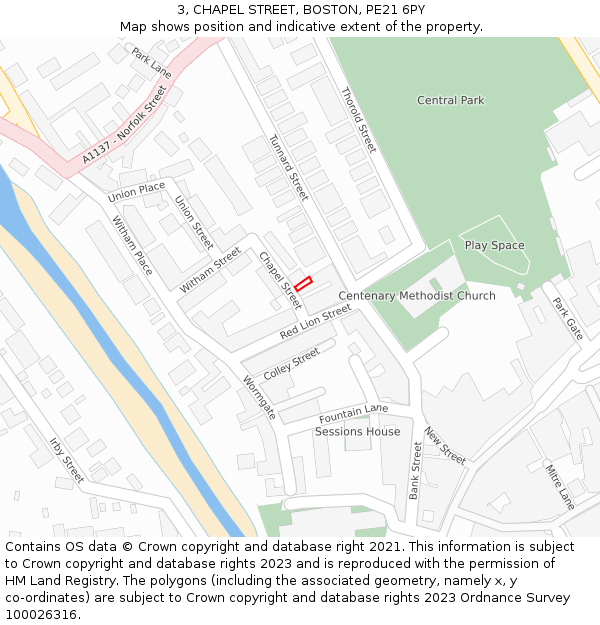 3, CHAPEL STREET, BOSTON, PE21 6PY: Location map and indicative extent of plot