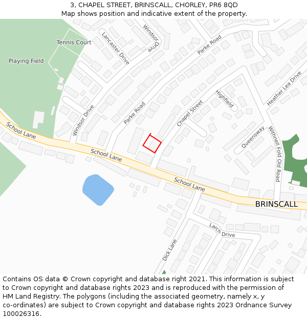 3, CHAPEL STREET, BRINSCALL, CHORLEY, PR6 8QD: Location map and indicative extent of plot