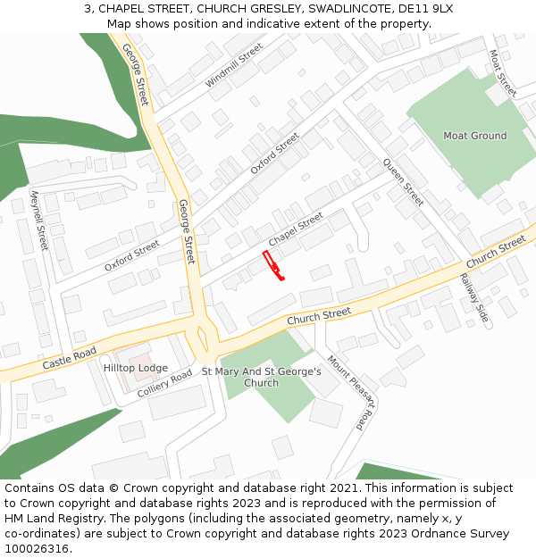 3, CHAPEL STREET, CHURCH GRESLEY, SWADLINCOTE, DE11 9LX: Location map and indicative extent of plot