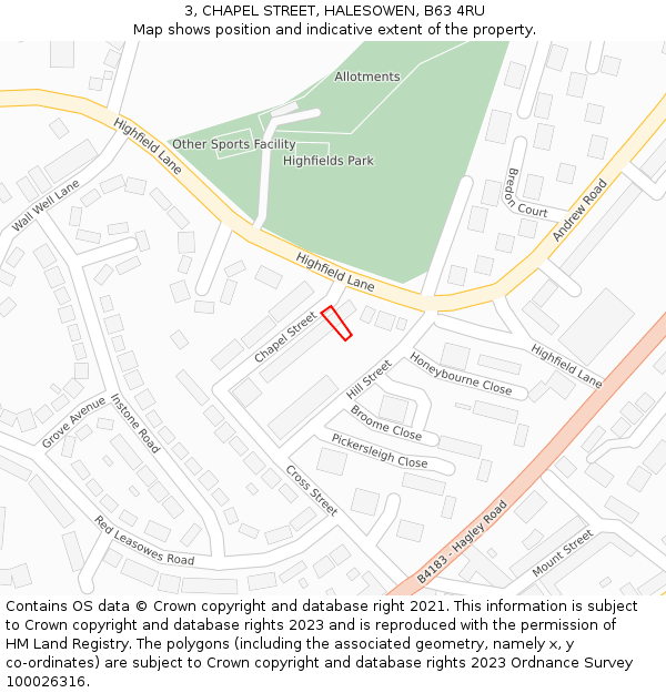 3, CHAPEL STREET, HALESOWEN, B63 4RU: Location map and indicative extent of plot