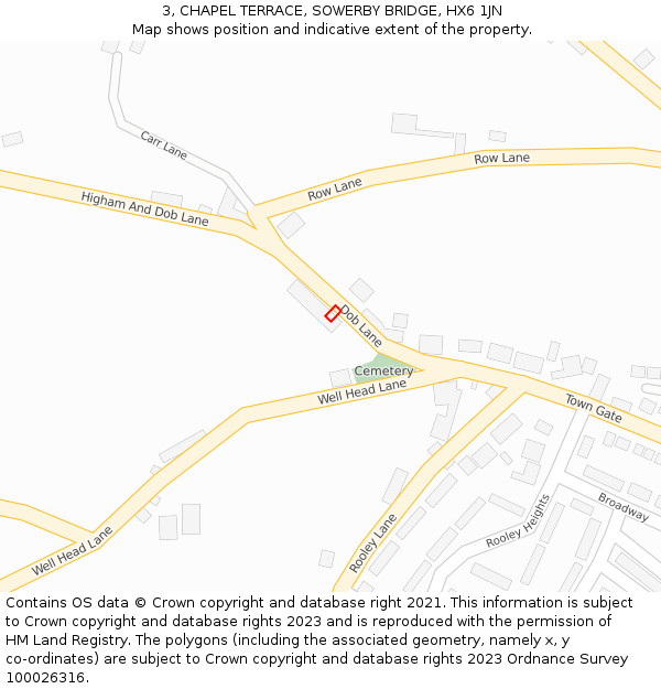 3, CHAPEL TERRACE, SOWERBY BRIDGE, HX6 1JN: Location map and indicative extent of plot