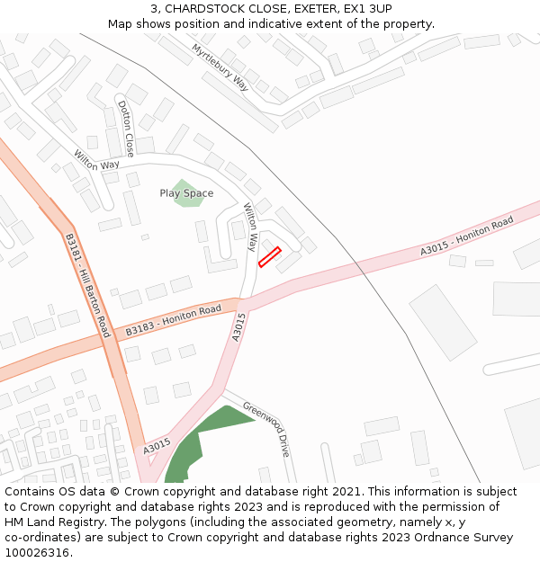 3, CHARDSTOCK CLOSE, EXETER, EX1 3UP: Location map and indicative extent of plot