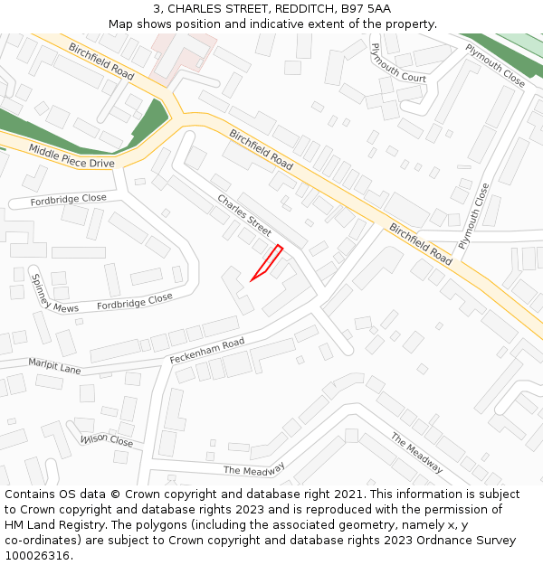 3, CHARLES STREET, REDDITCH, B97 5AA: Location map and indicative extent of plot
