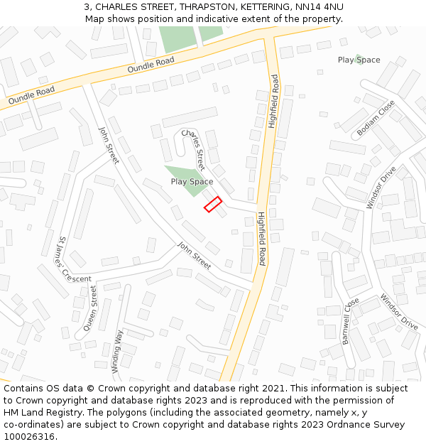 3, CHARLES STREET, THRAPSTON, KETTERING, NN14 4NU: Location map and indicative extent of plot