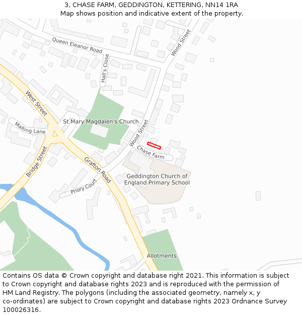 3, CHASE FARM, GEDDINGTON, KETTERING, NN14 1RA: Location map and indicative extent of plot