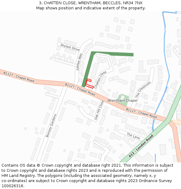 3, CHATTEN CLOSE, WRENTHAM, BECCLES, NR34 7NX: Location map and indicative extent of plot
