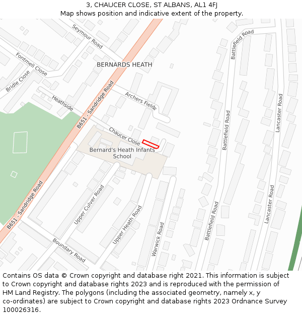 3, CHAUCER CLOSE, ST ALBANS, AL1 4FJ: Location map and indicative extent of plot