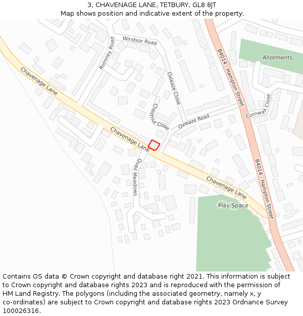 3, CHAVENAGE LANE, TETBURY, GL8 8JT: Location map and indicative extent of plot