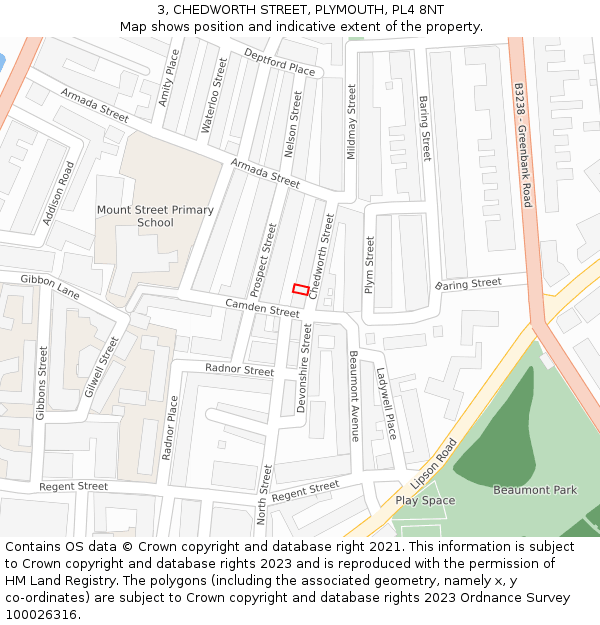 3, CHEDWORTH STREET, PLYMOUTH, PL4 8NT: Location map and indicative extent of plot