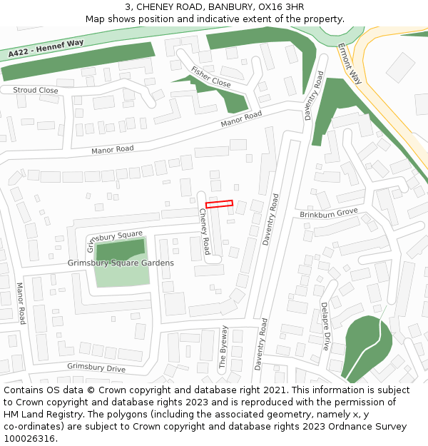 3, CHENEY ROAD, BANBURY, OX16 3HR: Location map and indicative extent of plot