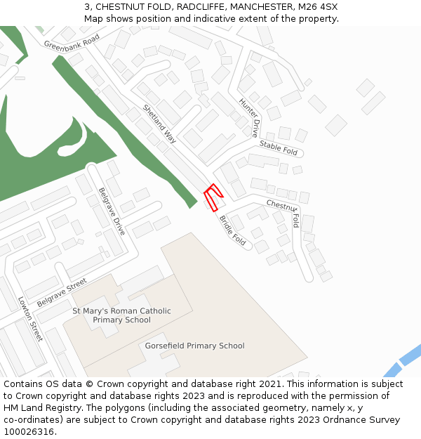 3, CHESTNUT FOLD, RADCLIFFE, MANCHESTER, M26 4SX: Location map and indicative extent of plot