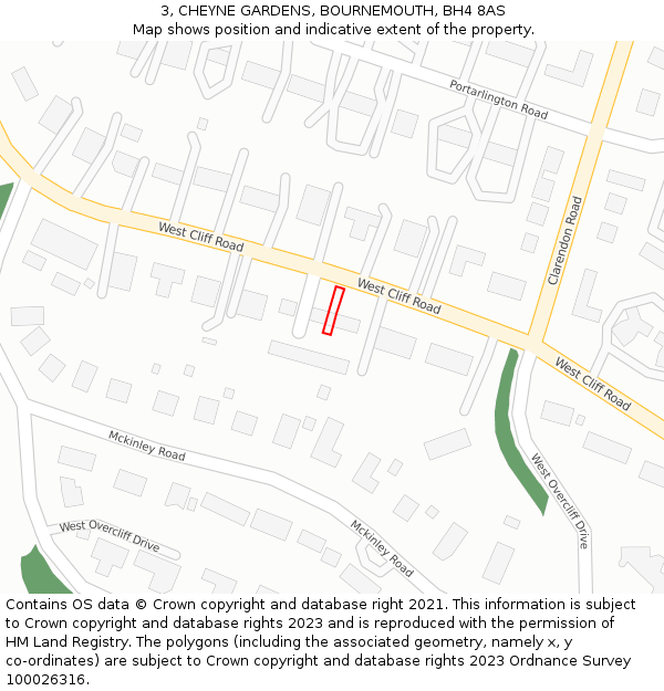 3, CHEYNE GARDENS, BOURNEMOUTH, BH4 8AS: Location map and indicative extent of plot