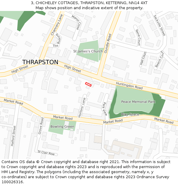 3, CHICHELEY COTTAGES, THRAPSTON, KETTERING, NN14 4XT: Location map and indicative extent of plot