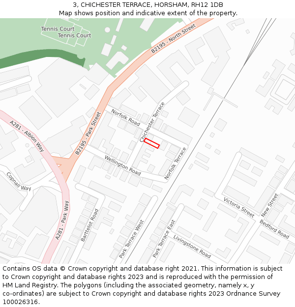 3, CHICHESTER TERRACE, HORSHAM, RH12 1DB: Location map and indicative extent of plot