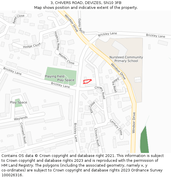 3, CHIVERS ROAD, DEVIZES, SN10 3FB: Location map and indicative extent of plot