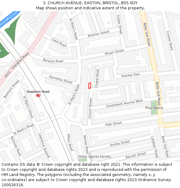 3, CHURCH AVENUE, EASTON, BRISTOL, BS5 6DY: Location map and indicative extent of plot