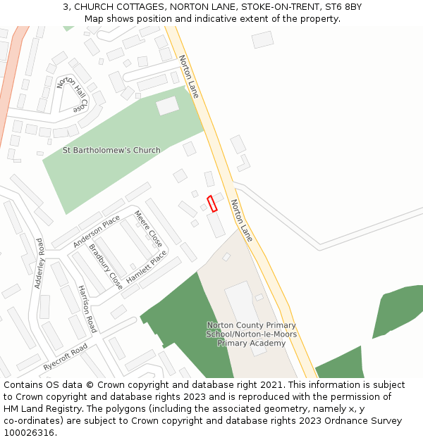 3, CHURCH COTTAGES, NORTON LANE, STOKE-ON-TRENT, ST6 8BY: Location map and indicative extent of plot