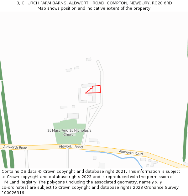 3, CHURCH FARM BARNS, ALDWORTH ROAD, COMPTON, NEWBURY, RG20 6RD: Location map and indicative extent of plot