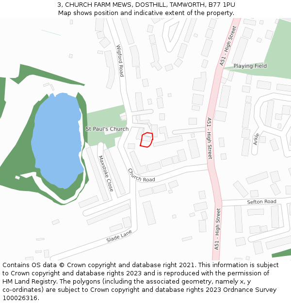 3, CHURCH FARM MEWS, DOSTHILL, TAMWORTH, B77 1PU: Location map and indicative extent of plot