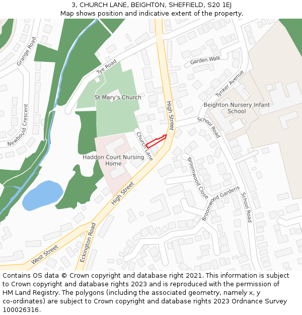 3, CHURCH LANE, BEIGHTON, SHEFFIELD, S20 1EJ: Location map and indicative extent of plot