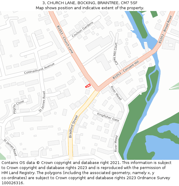 3, CHURCH LANE, BOCKING, BRAINTREE, CM7 5SF: Location map and indicative extent of plot