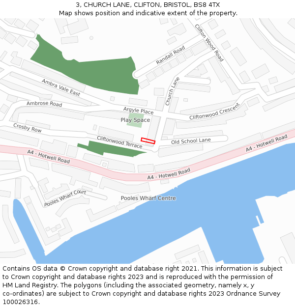 3, CHURCH LANE, CLIFTON, BRISTOL, BS8 4TX: Location map and indicative extent of plot