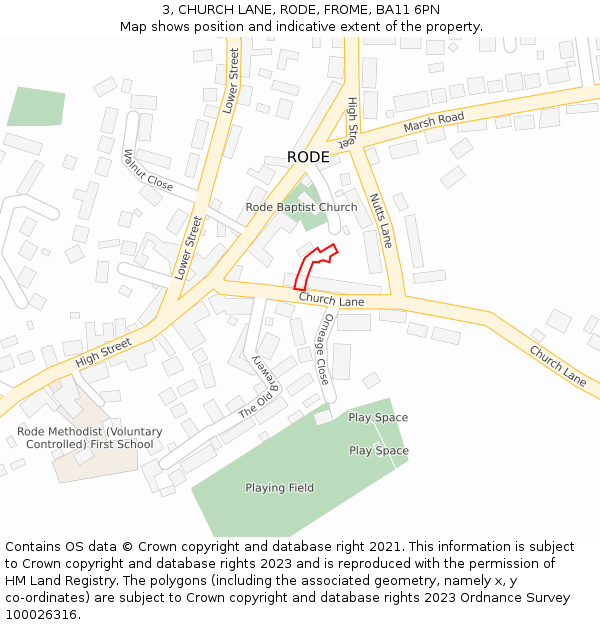 3, CHURCH LANE, RODE, FROME, BA11 6PN: Location map and indicative extent of plot