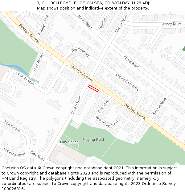 3, CHURCH ROAD, RHOS ON SEA, COLWYN BAY, LL28 4DJ: Location map and indicative extent of plot
