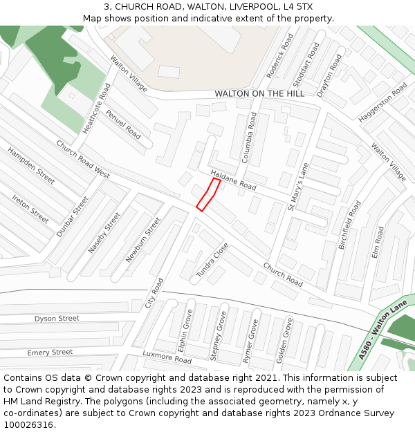 3, CHURCH ROAD, WALTON, LIVERPOOL, L4 5TX: Location map and indicative extent of plot