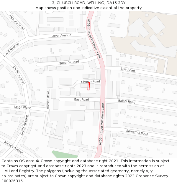 3, CHURCH ROAD, WELLING, DA16 3DY: Location map and indicative extent of plot