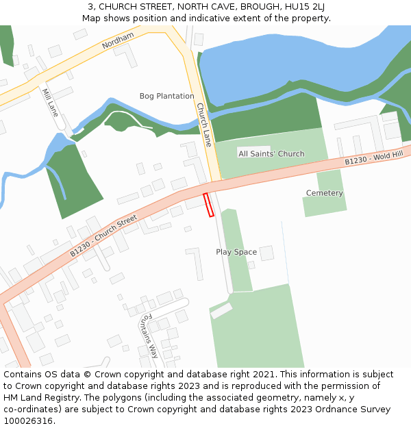 3, CHURCH STREET, NORTH CAVE, BROUGH, HU15 2LJ: Location map and indicative extent of plot