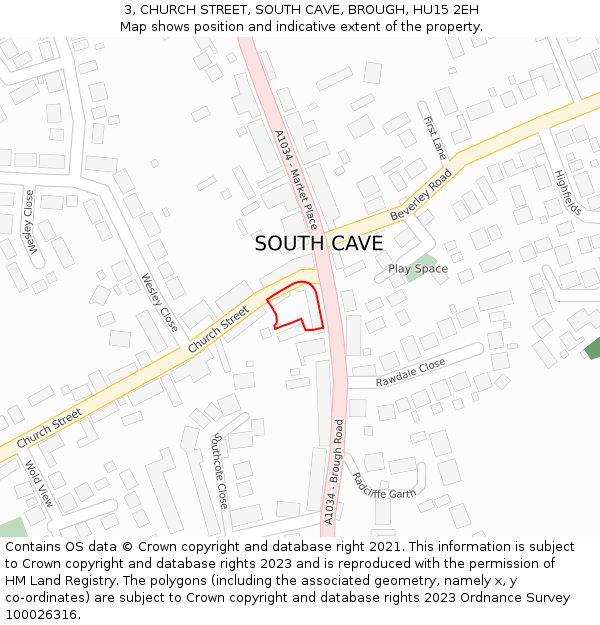 3, CHURCH STREET, SOUTH CAVE, BROUGH, HU15 2EH: Location map and indicative extent of plot