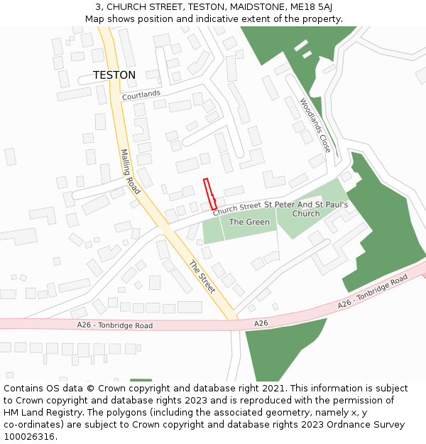 3, CHURCH STREET, TESTON, MAIDSTONE, ME18 5AJ: Location map and indicative extent of plot