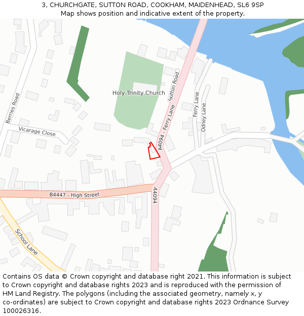 3, CHURCHGATE, SUTTON ROAD, COOKHAM, MAIDENHEAD, SL6 9SP: Location map and indicative extent of plot