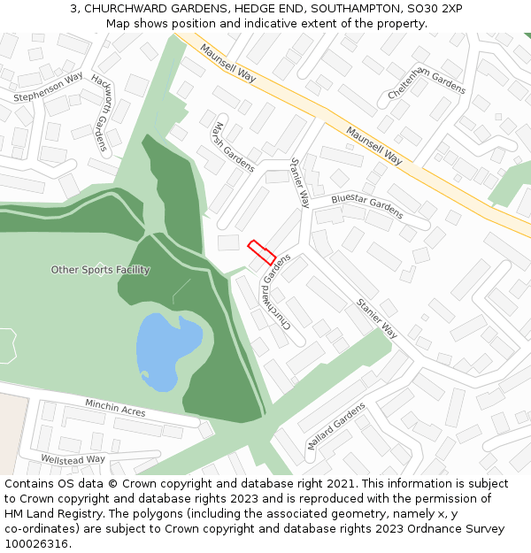 3, CHURCHWARD GARDENS, HEDGE END, SOUTHAMPTON, SO30 2XP: Location map and indicative extent of plot