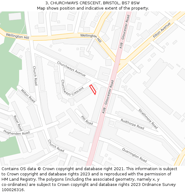 3, CHURCHWAYS CRESCENT, BRISTOL, BS7 8SW: Location map and indicative extent of plot
