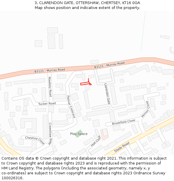 3, CLARENDON GATE, OTTERSHAW, CHERTSEY, KT16 0GA: Location map and indicative extent of plot