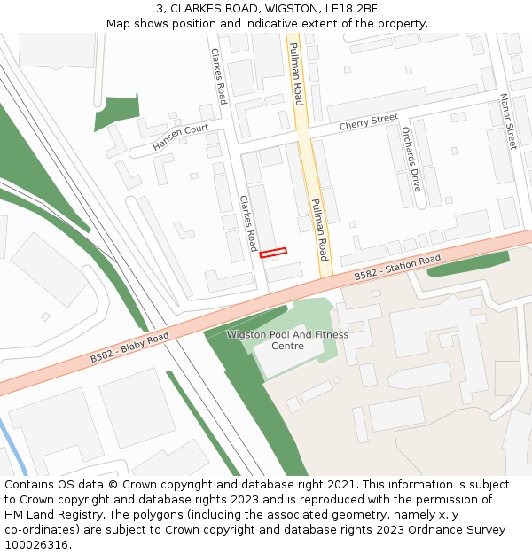 3, CLARKES ROAD, WIGSTON, LE18 2BF: Location map and indicative extent of plot
