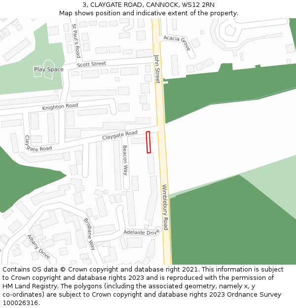 3, CLAYGATE ROAD, CANNOCK, WS12 2RN: Location map and indicative extent of plot