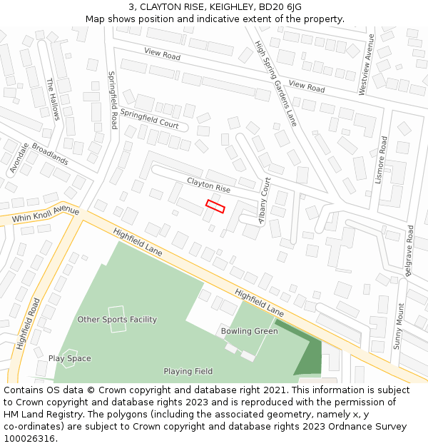 3, CLAYTON RISE, KEIGHLEY, BD20 6JG: Location map and indicative extent of plot