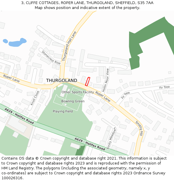 3, CLIFFE COTTAGES, ROPER LANE, THURGOLAND, SHEFFIELD, S35 7AA: Location map and indicative extent of plot