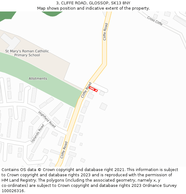 3, CLIFFE ROAD, GLOSSOP, SK13 8NY: Location map and indicative extent of plot