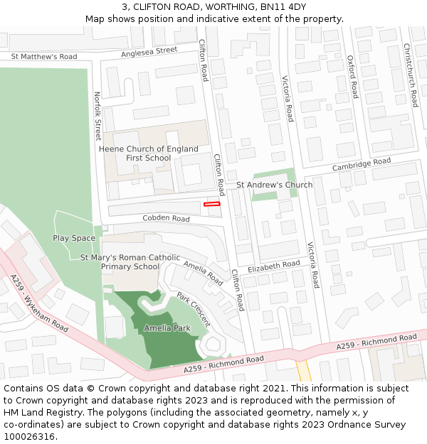 3, CLIFTON ROAD, WORTHING, BN11 4DY: Location map and indicative extent of plot