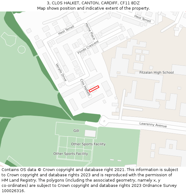 3, CLOS HALKET, CANTON, CARDIFF, CF11 8DZ: Location map and indicative extent of plot