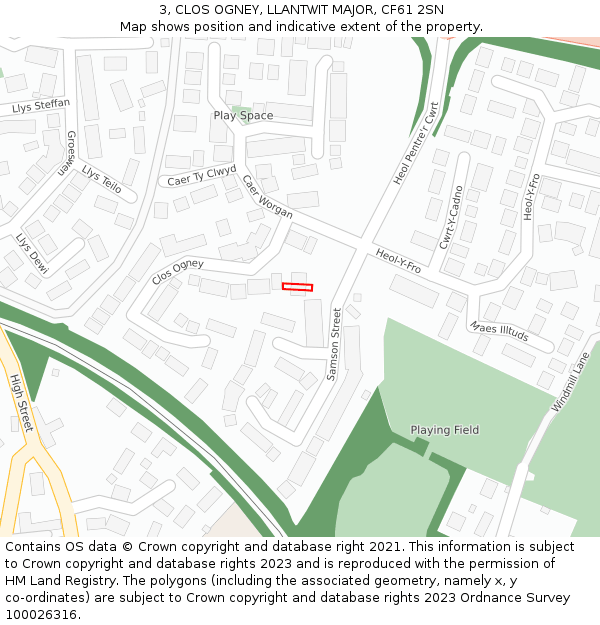 3, CLOS OGNEY, LLANTWIT MAJOR, CF61 2SN: Location map and indicative extent of plot