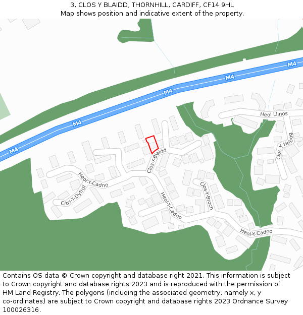 3, CLOS Y BLAIDD, THORNHILL, CARDIFF, CF14 9HL: Location map and indicative extent of plot